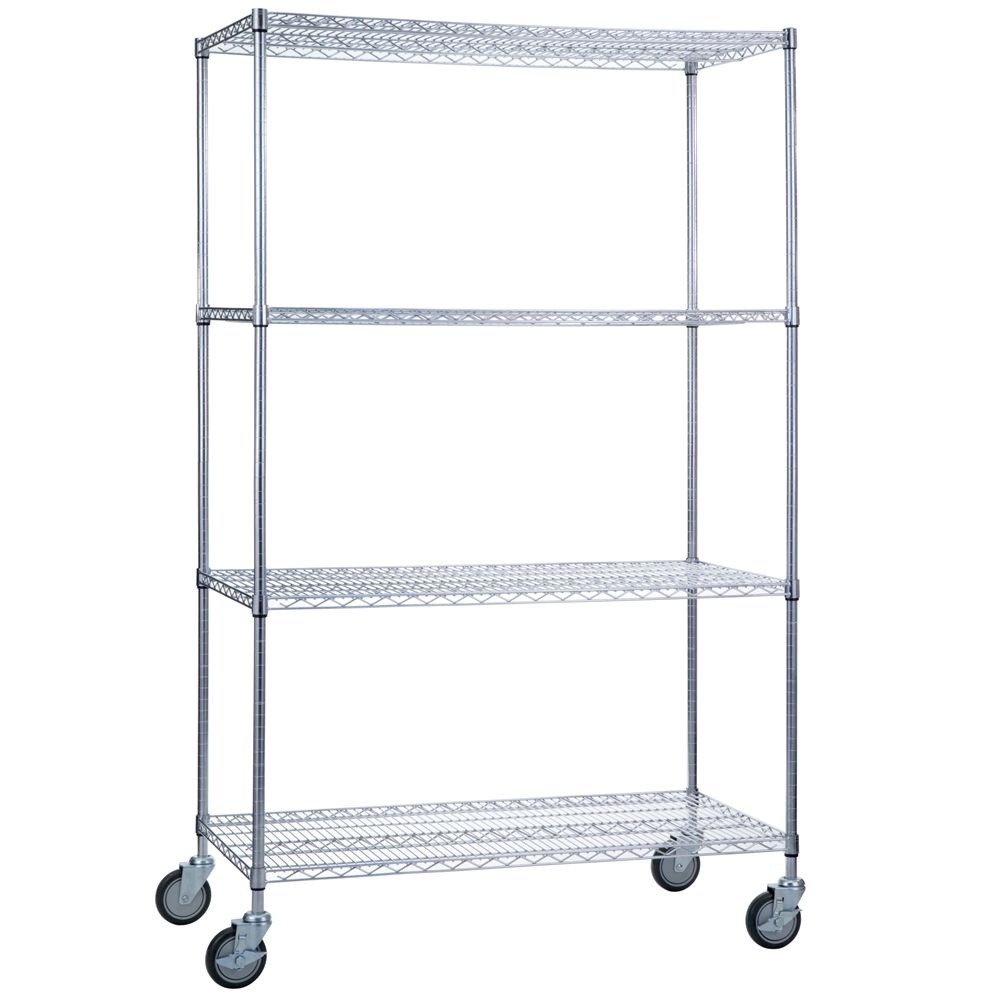 R&B Wire Rolling Wire Shelving Cart 24 x 60 x 68 With Wire Shelves - Short